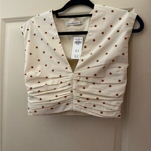 Abercrombie & Fitch Cream Crop Top with Brown Polka Dots